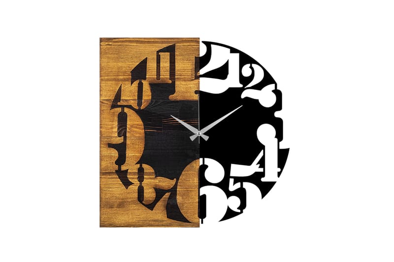 Wooden Clock 3 - Svart/Valnøtt - Veggklokke
