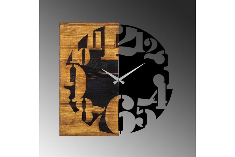 Wooden Clock 3 - Svart/Valnøtt - Veggklokke