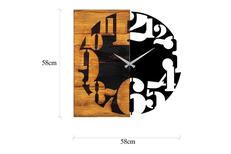 Wooden Clock 3 - Svart/Valnøtt - Veggklokke