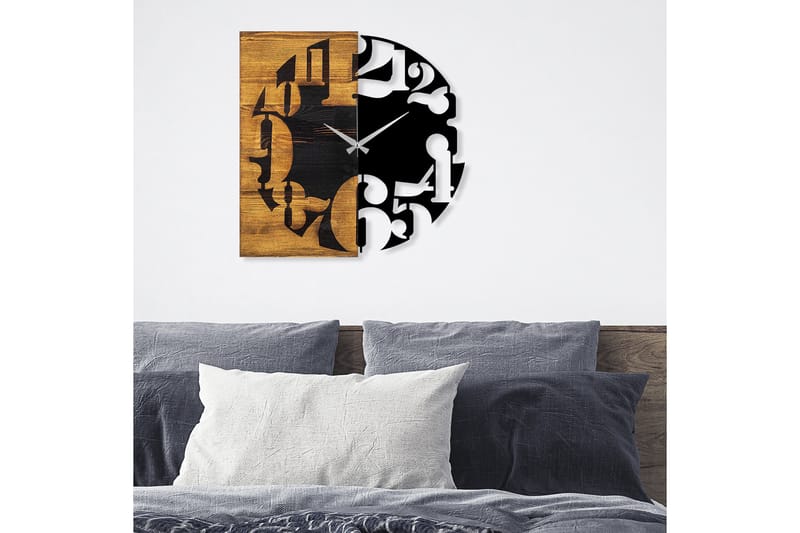 Wooden Clock 3 - Svart/Valnøtt - Innredning - Veggdekorasjon - Veggklokke