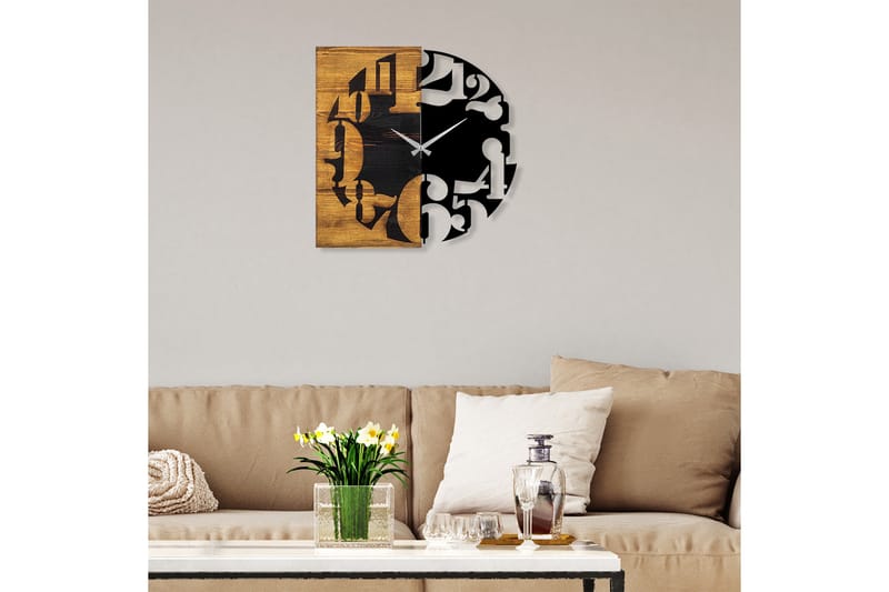 Wooden Clock 3 - Svart/Valnøtt - Innredning - Veggdekorasjon - Veggklokke
