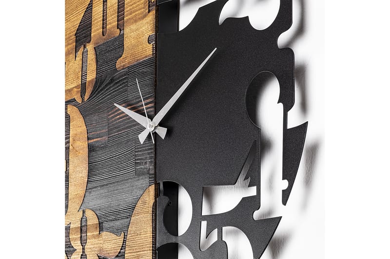 Wooden Clock 3 - Svart/Valnøtt - Innredning - Veggdekorasjon - Veggklokke