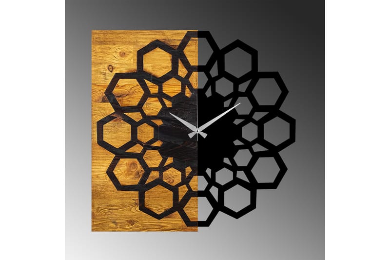 Wooden Clock 30 - Svart/Valnøtt - Innredning - Veggdekorasjon - Veggklokke