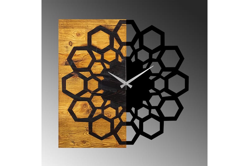 Wooden Clock 30 - Svart/Valnøtt - Veggklokke