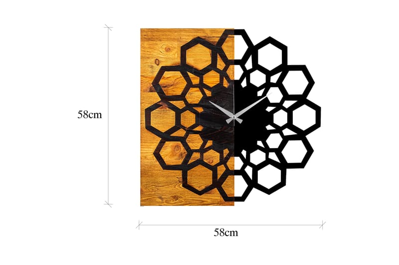 Wooden Clock 30 - Svart/Valnøtt - Veggklokke