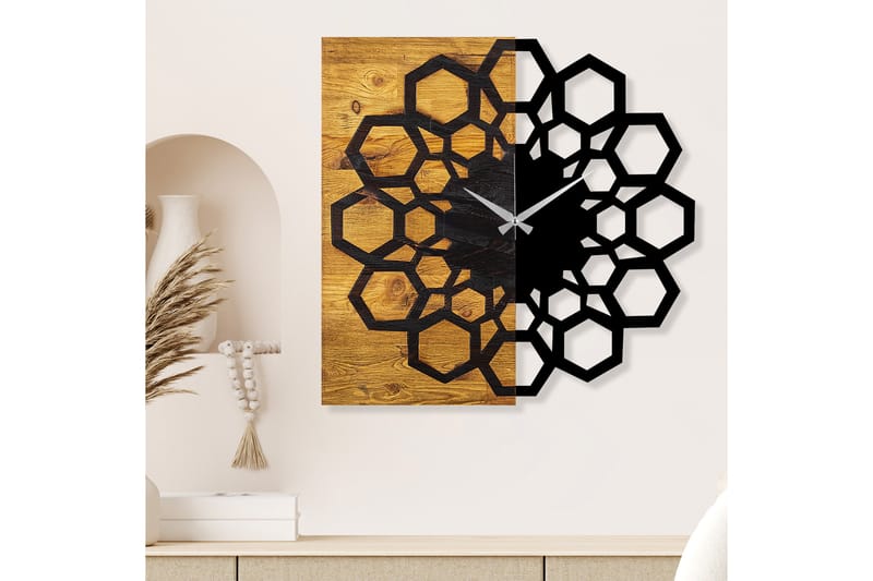 Wooden Clock 30 - Svart/Valnøtt - Innredning - Veggdekorasjon - Veggklokke