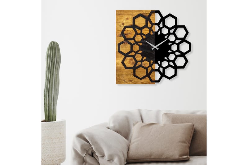 Wooden Clock 30 - Svart/Valnøtt - Innredning - Veggdekorasjon - Veggklokke