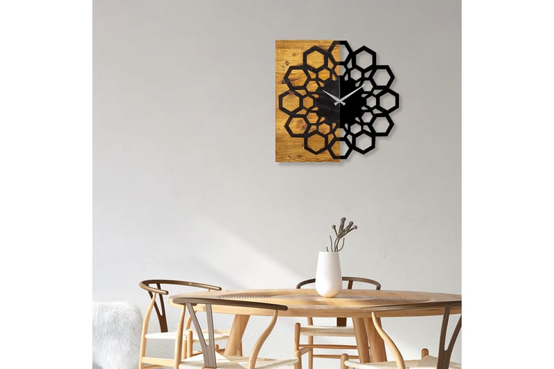 Wooden Clock 30 - Svart/Valnøtt - Innredning - Veggdekorasjon - Veggklokke