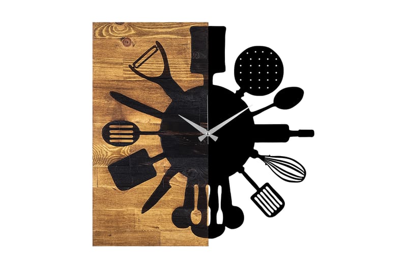 Wooden Clock 32 - Svart/Valnøtt - Veggklokke