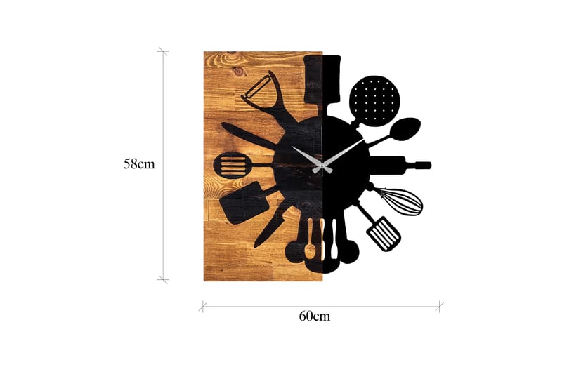 Wooden Clock 32 - Svart/Valnøtt - Veggklokke