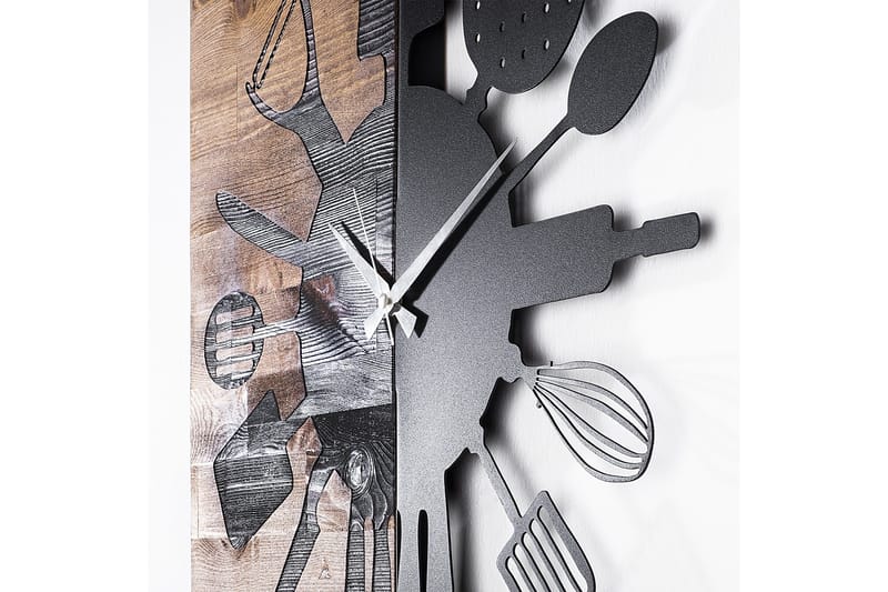 Wooden Clock 32 - Svart/Valnøtt - Innredning - Veggdekorasjon - Veggklokke