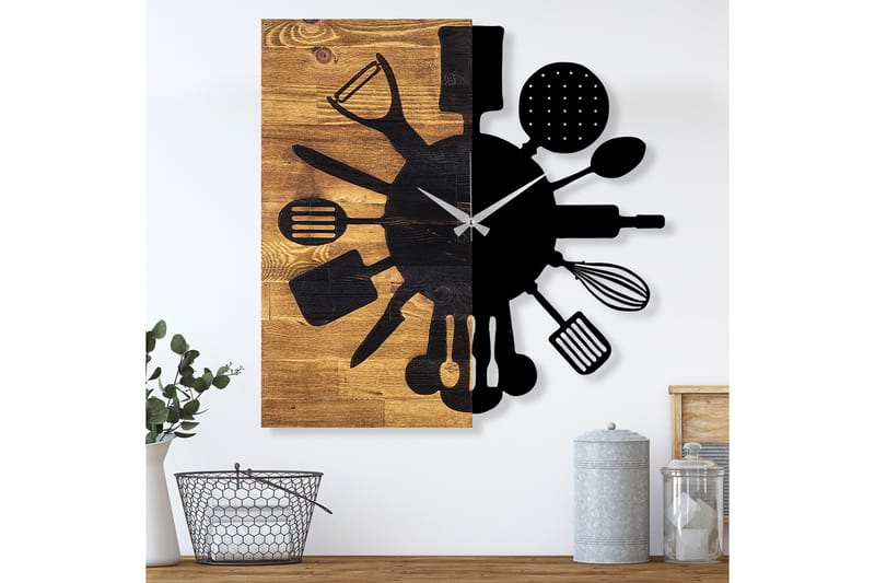 Wooden Clock 32 - Svart/Valnøtt - Innredning - Veggdekorasjon - Veggklokke