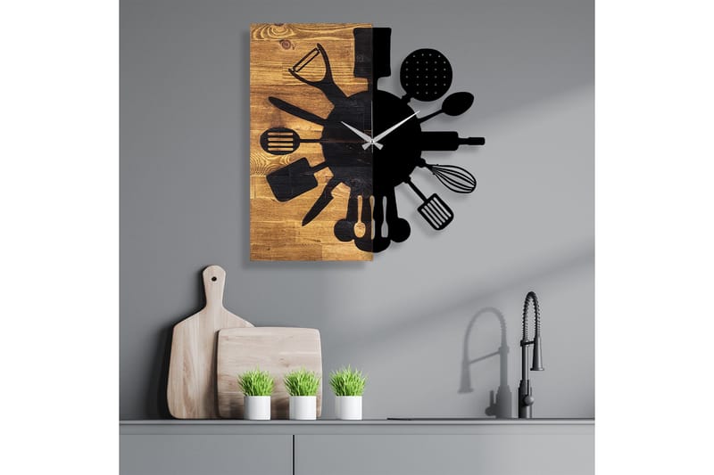 Wooden Clock 32 - Svart/Valnøtt - Innredning - Veggdekorasjon - Veggklokke