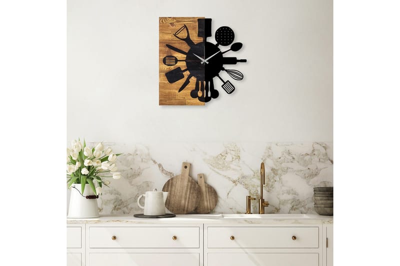 Wooden Clock 32 - Svart/Valnøtt - Innredning - Veggdekorasjon - Veggklokke