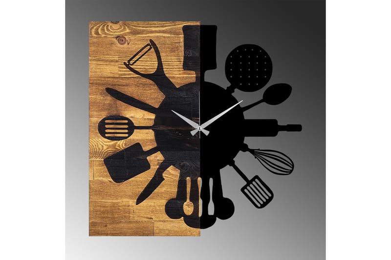 Wooden Clock 32 - Svart/Valnøtt - Innredning - Veggdekorasjon - Veggklokke