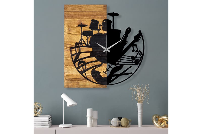 Wooden Clock 33 - Svart/Valnøtt - Innredning - Veggdekorasjon - Veggklokke