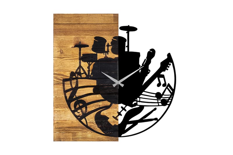 Wooden Clock 33 - Svart/Valnøtt - Innredning - Veggdekorasjon - Veggklokke