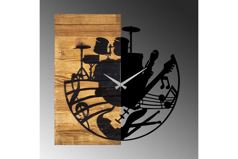 Wooden Clock 33 - Svart/Valnøtt - Veggklokke