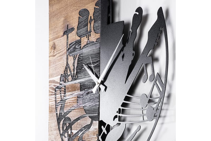 Wooden Clock 33 - Svart/Valnøtt - Innredning - Veggdekorasjon - Veggklokke