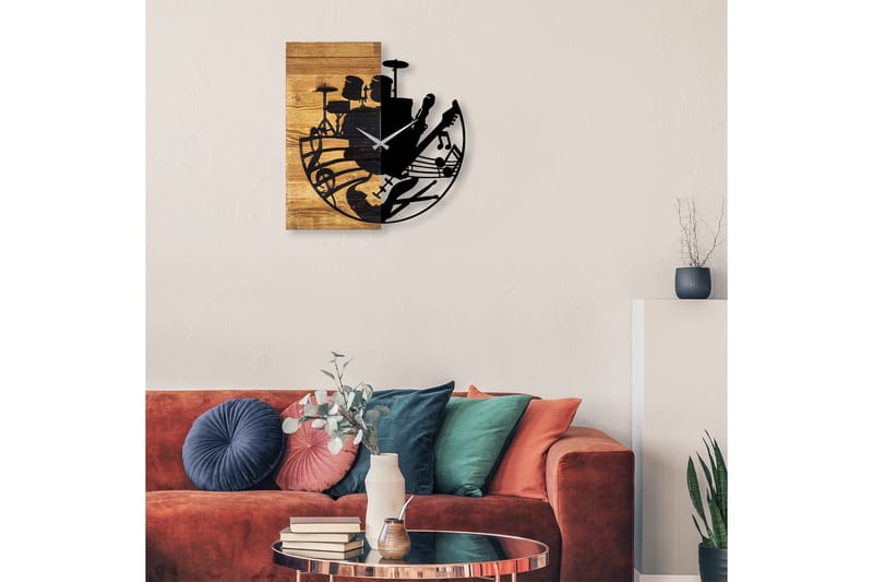 Wooden Clock 33 - Svart/Valnøtt - Innredning - Veggdekorasjon - Veggklokke
