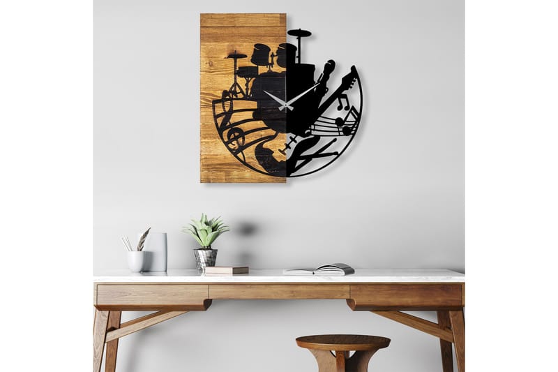 Wooden Clock 33 - Svart/Valnøtt - Innredning - Veggdekorasjon - Veggklokke