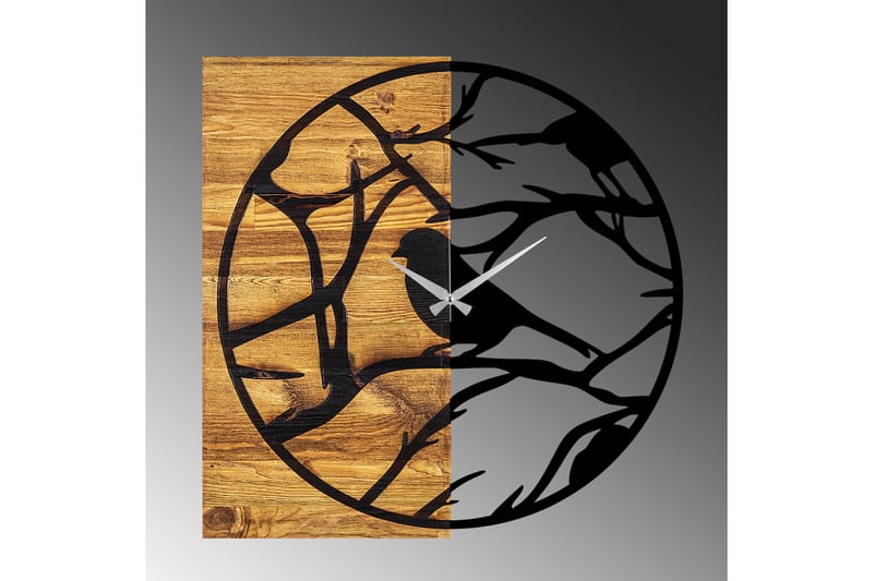 Wooden Clock 35 - Svart/Valnøtt - Innredning - Veggdekorasjon - Veggklokke