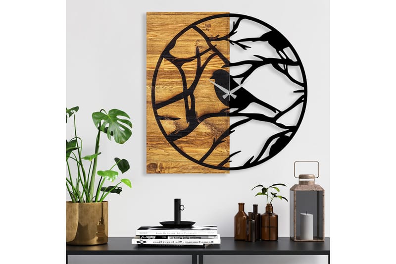 Wooden Clock 35 - Svart/Valnøtt - Innredning - Veggdekorasjon - Veggklokke