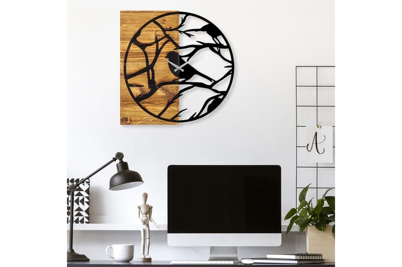 Wooden Clock 35 - Svart/Valnøtt - Innredning - Veggdekorasjon - Veggklokke