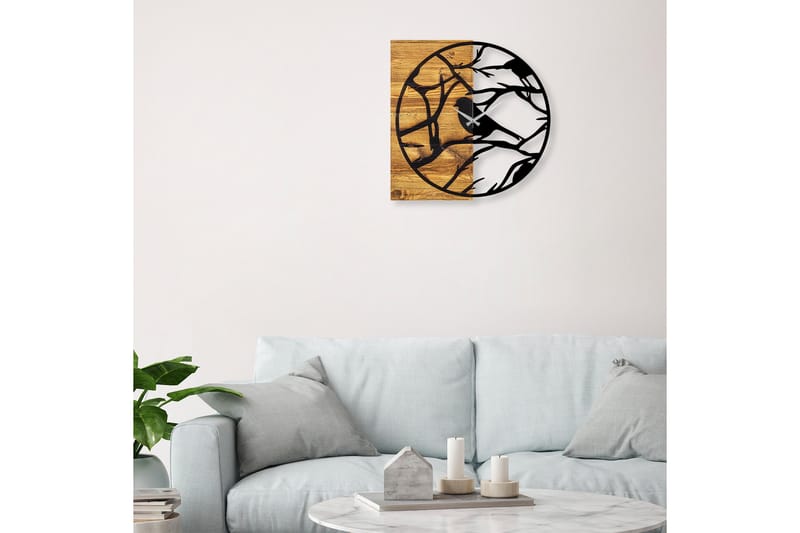 Wooden Clock 35 - Svart/Valnøtt - Veggklokke