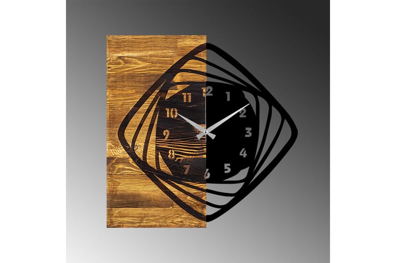 Wooden Clock 4 - Svart/Valnøtt - Innredning - Veggdekorasjon - Veggklokke