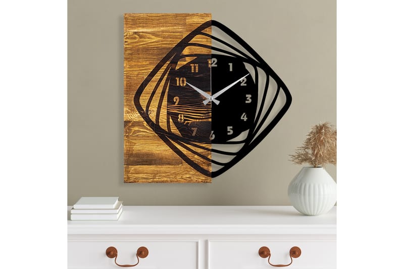 Wooden Clock 4 - Svart/Valnøtt - Veggklokke