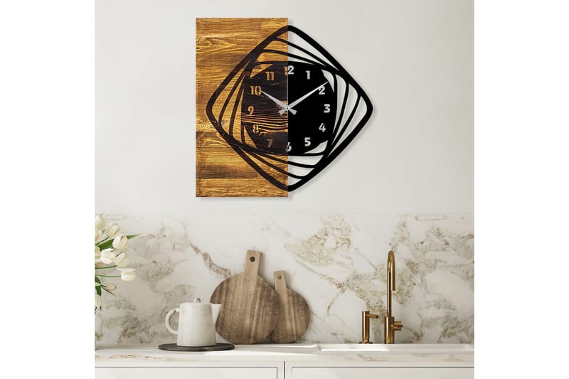 Wooden Clock 4 - Svart/Valnøtt - Innredning - Veggdekorasjon - Veggklokke