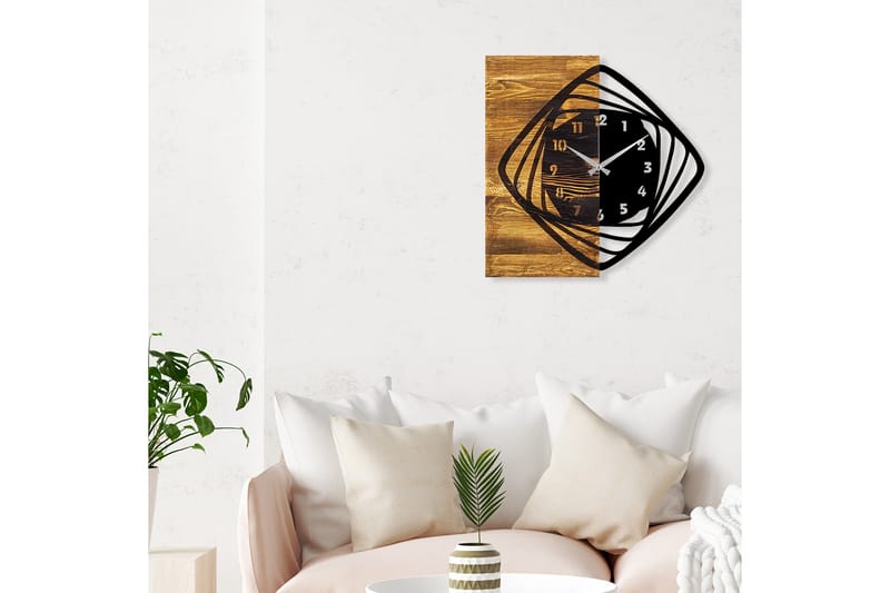 Wooden Clock 4 - Svart/Valnøtt - Innredning - Veggdekorasjon - Veggklokke