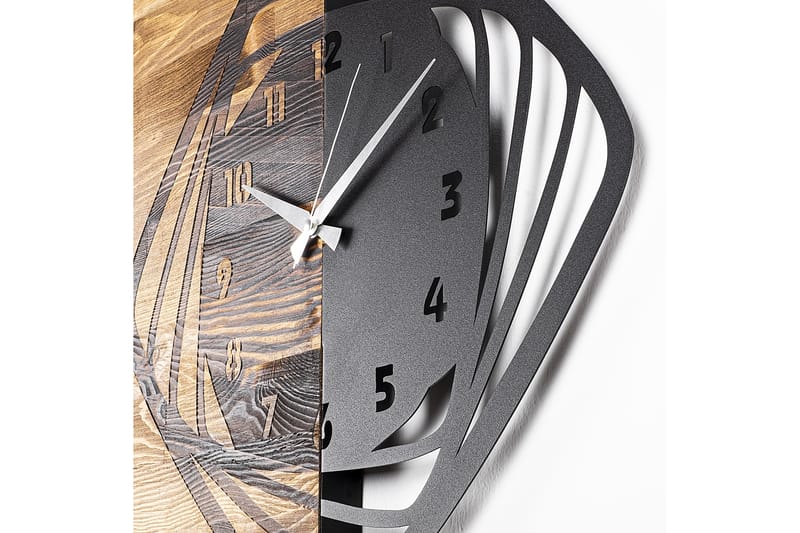 Wooden Clock 4 - Svart/Valnøtt - Innredning - Veggdekorasjon - Veggklokke