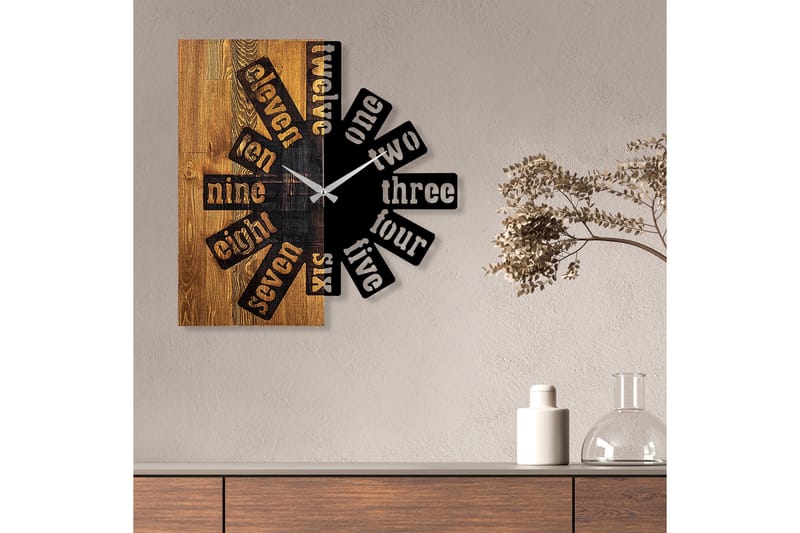 Wooden Clock 40 - Svart/Lys Valnøtt - Innredning - Veggdekorasjon - Veggklokke