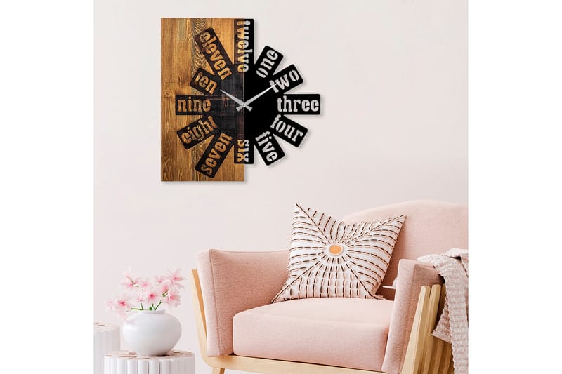 Wooden Clock 40 - Svart/Lys Valnøtt - Innredning - Veggdekorasjon - Veggklokke