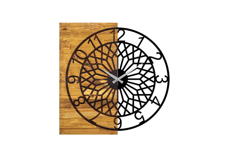 Wooden Clock 6 - Svart/Valnøtt - Veggklokke