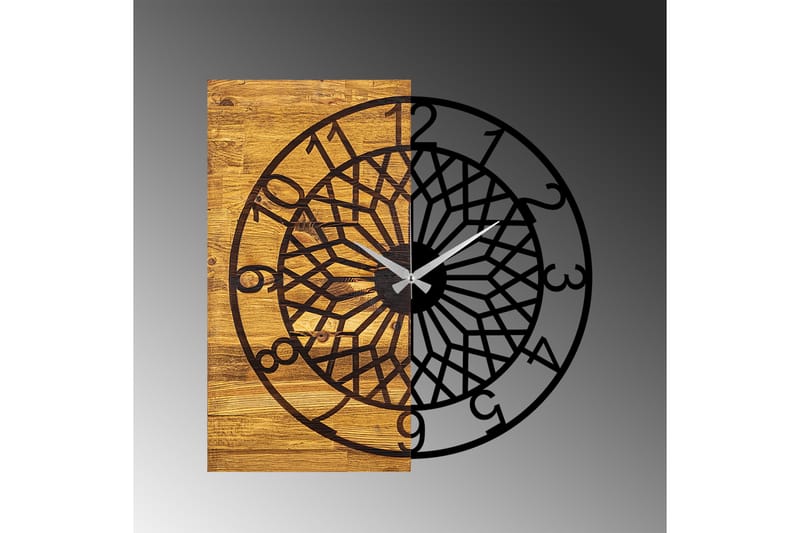 Wooden Clock 6 - Svart/Valnøtt - Veggklokke