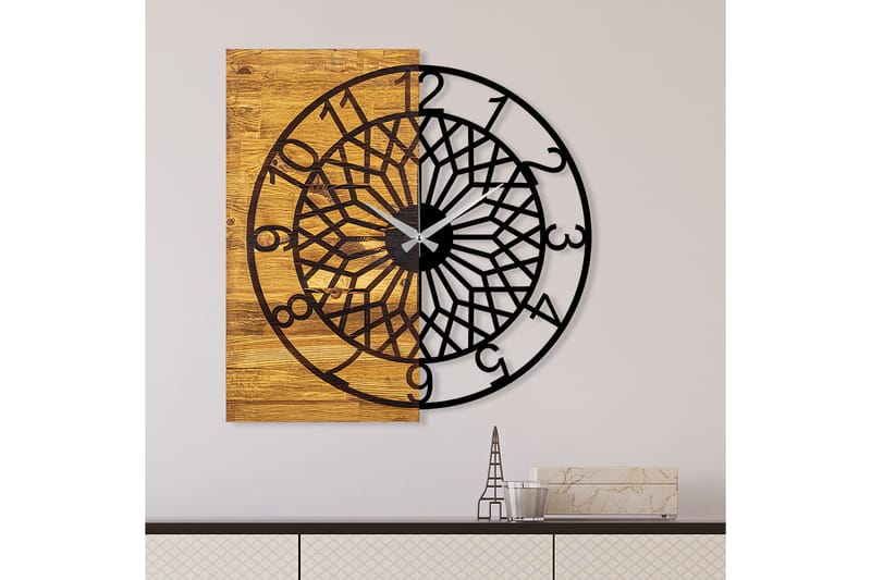 Wooden Clock 6 - Svart/Valnøtt - Innredning - Veggdekorasjon - Veggklokke