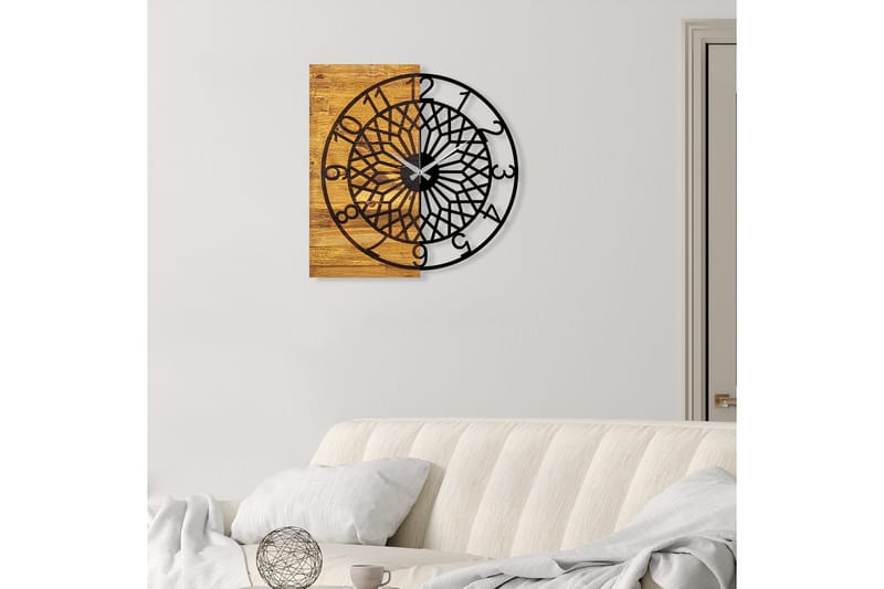 Wooden Clock 6 - Svart/Valnøtt - Innredning - Veggdekorasjon - Veggklokke