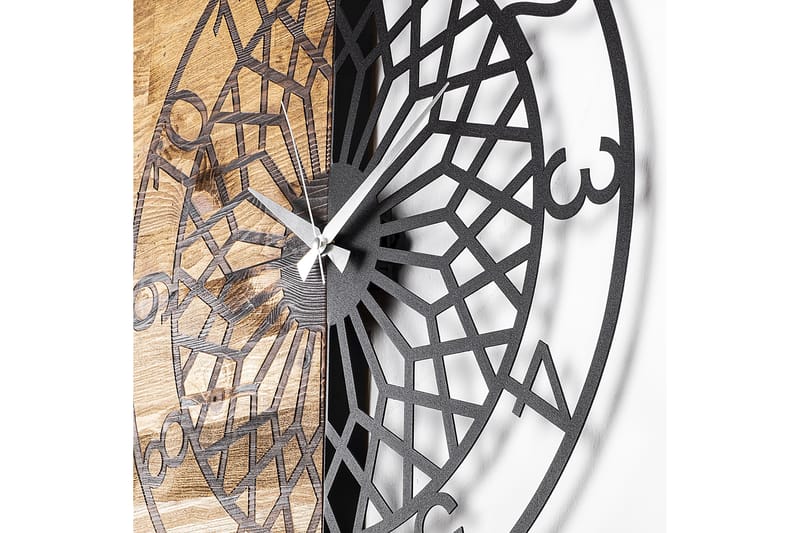 Wooden Clock 6 - Svart/Valnøtt - Innredning - Veggdekorasjon - Veggklokke