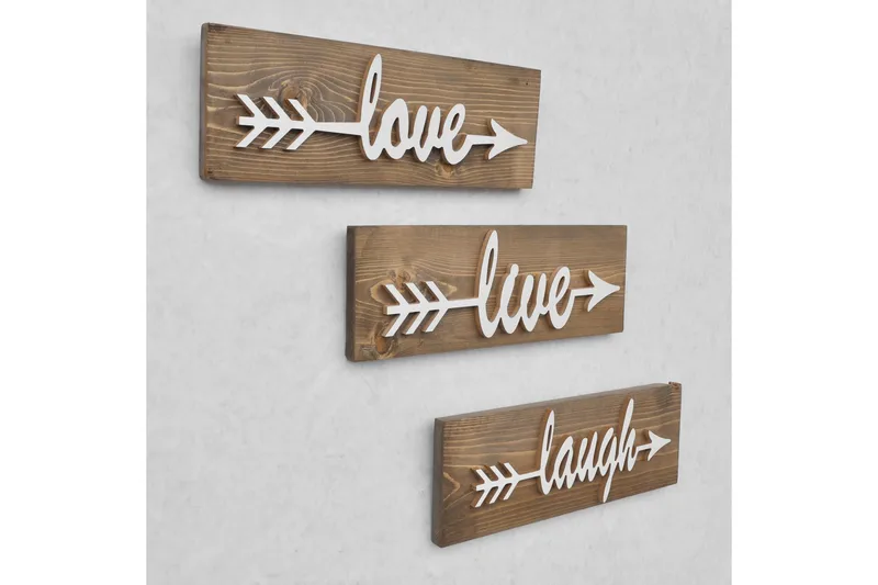 Evila Veggdekorasjon Love Live Laugh' - Brun - Innredning - Veggdekorasjon - Skilt - Dørskilt