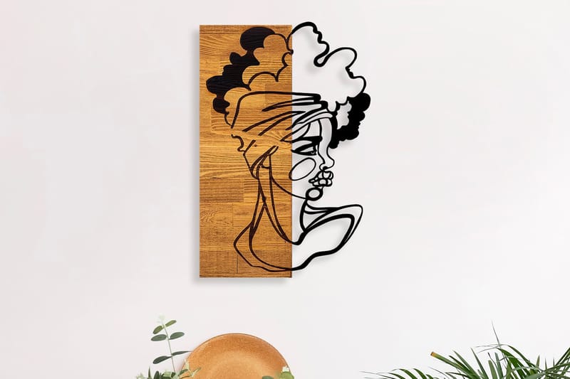African Woman 3 Veggdekor, Svart/Lys Valnøtt
