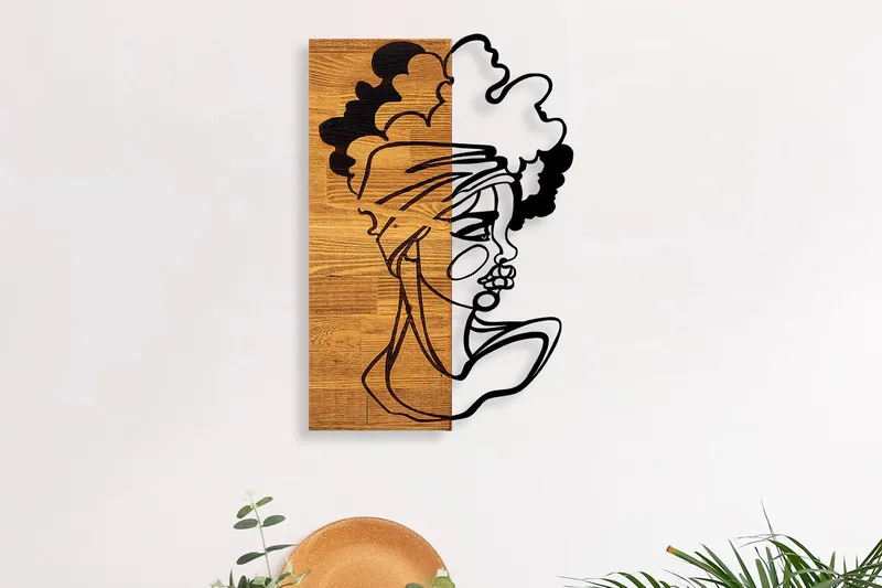African Woman 3 Veggdekor, Svart/Lys Valnøtt