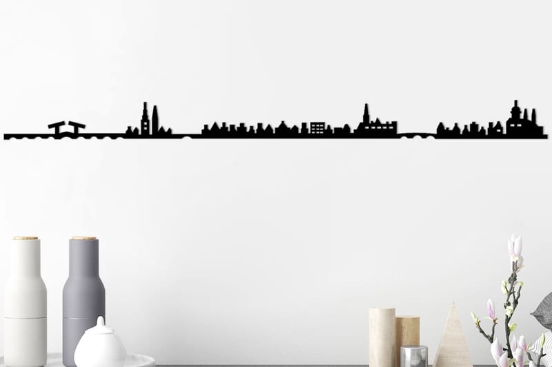 Amsterdam Skyline Veggdekor - Svart - Metallskilt