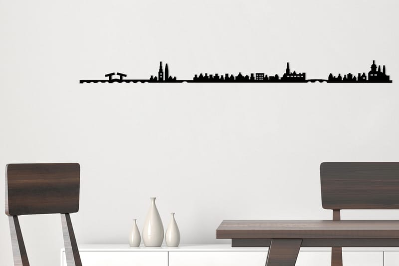 Amsterdam Skyline Veggdekor - Svart - Metallskilt