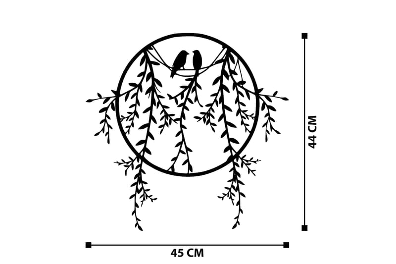 Birds on Tree Branch Veggdekor - Svart - Metallskilt
