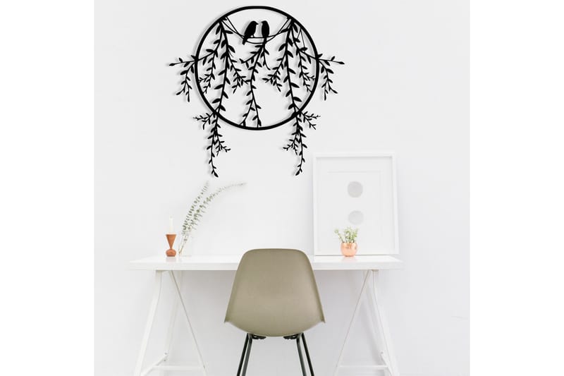 Birds on Tree Branch Veggdekor - Svart - Innredning - Veggdekorasjon - Skilt - Metallskilt