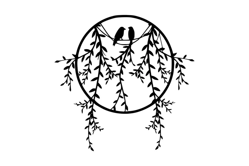 Birds on Tree Branch Veggdekor, Svart