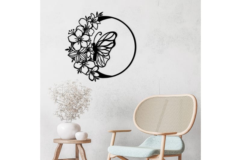 Butterfly And Flower Veggdekor - Svart - Innredning - Veggdekorasjon - Skilt - Metallskilt